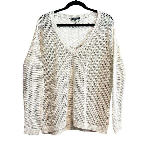 Caroll Paris Open Knit Metallic Thread Pullover V-Neck Sweater Top Size XS - Picture 1 of 13
